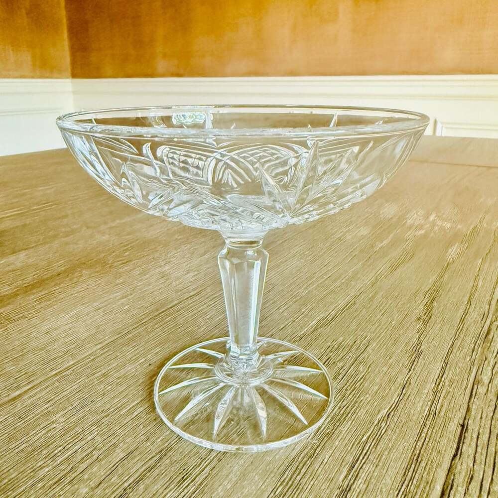 Vintage Cut Clear Crystal Pedestal Compote Candy Dish Starburst Base